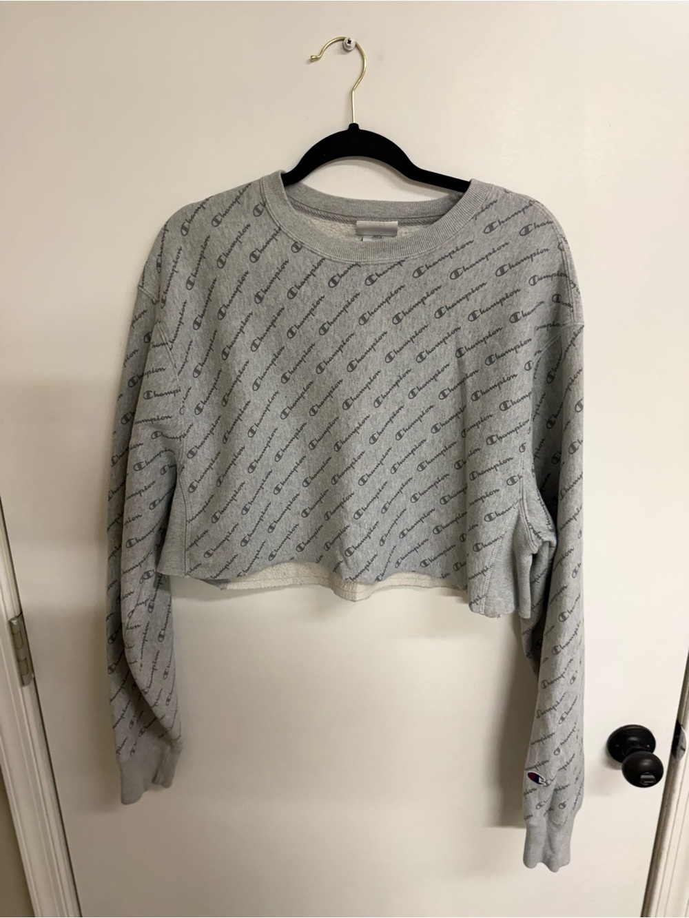 Champion Light Gray All-Over Logo Cropped Sweatshirt